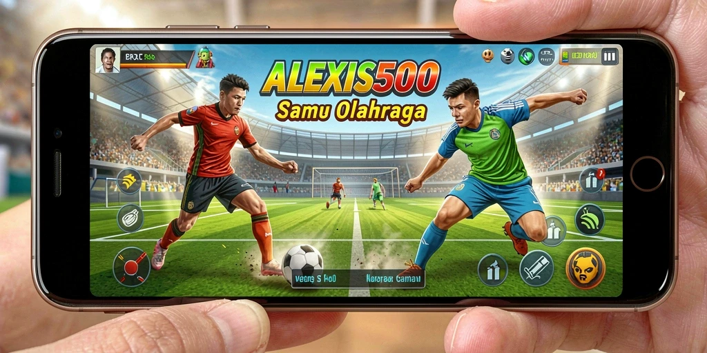 Screenshot utama ALEXIS500 menampilkan pemain yang bertanding dalam olahraga yang seru.