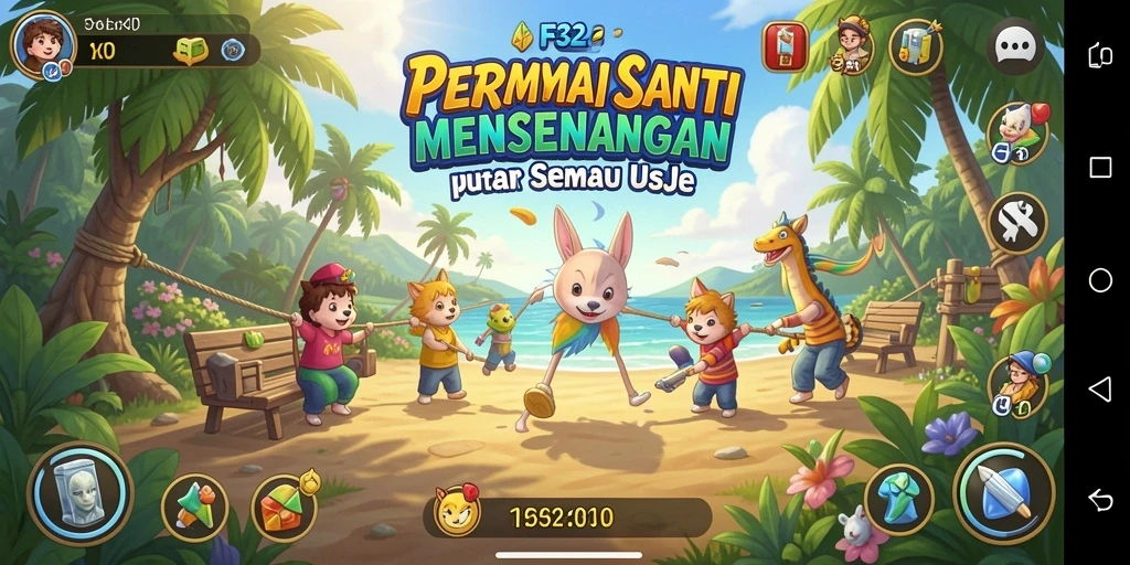Screenshot permainan F32 menampilkan gameplay menarik dan ceria.