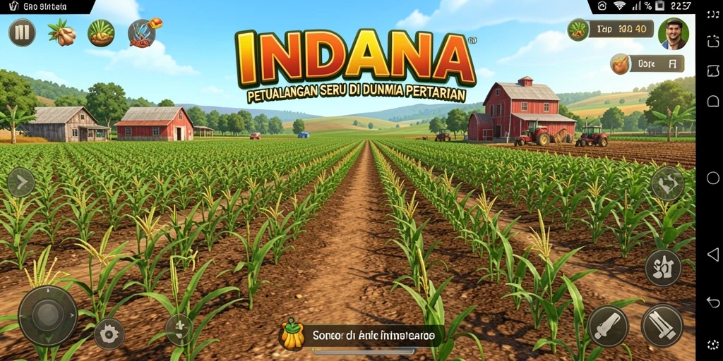 Screenshot menunjukkan gameplay seru dari INDAAA dengan ladang yang indah.