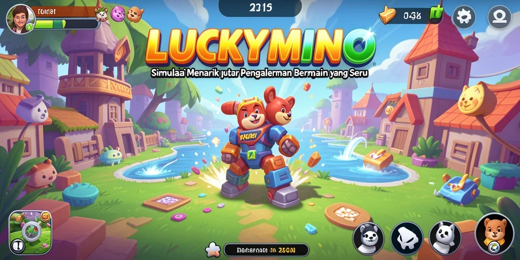 Screenshot gameplay LUCKYMINO menampilkan berbagai aktivitas simulasi yang seru.