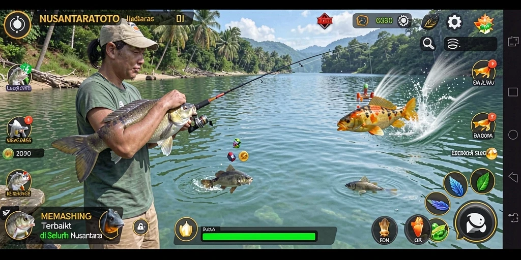 Tampilan gameplay NUSANTARATOTO dengan aksi memancing yang mendebarkan.