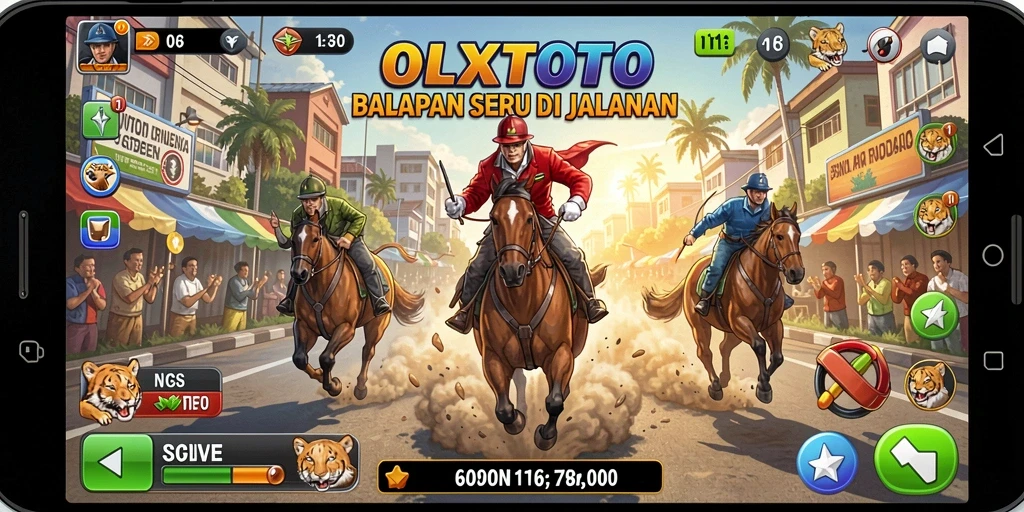 Tangkapan layar gameplay OLXTOTO yang menunjukkan aksi balapan mendebarkan.