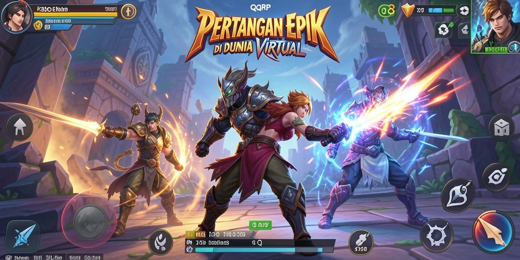 Screenshot gameplay QQRP menampilkan pertarungan penuh aksi dan teknik bertarung.