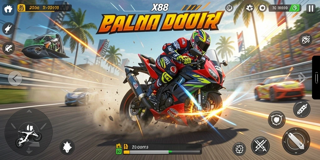 Gameplay balapan motor yang mendebarkan di X88.