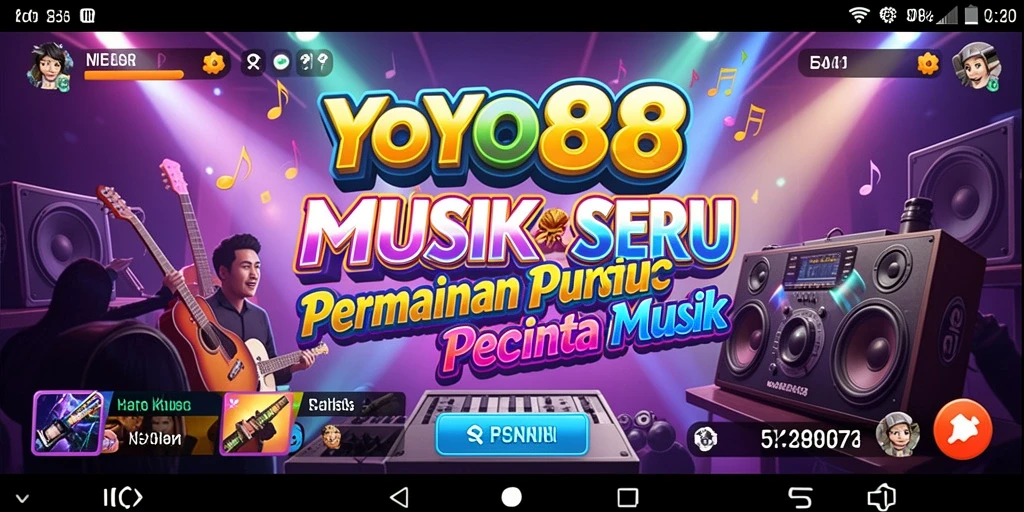 Tampilan gameplay seru di YOYO88 dengan berbagai lagu terkenal.
